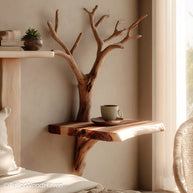 Bedside Wall Shelf handcrafted in hardwood with a simple floating design and warm finish, ideal for functional and minimalist bedroom wall storage