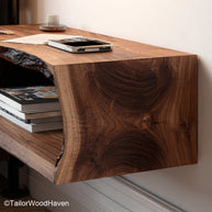 Floating Wood Nightstand built with natural hardwood and floating support, featuring a warm tone and slim profile for cozy or modern sleeping spaces