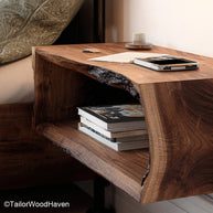 Floating Wood Nightstand built with natural hardwood and floating support, featuring a warm tone and slim profile for cozy or modern sleeping spaces