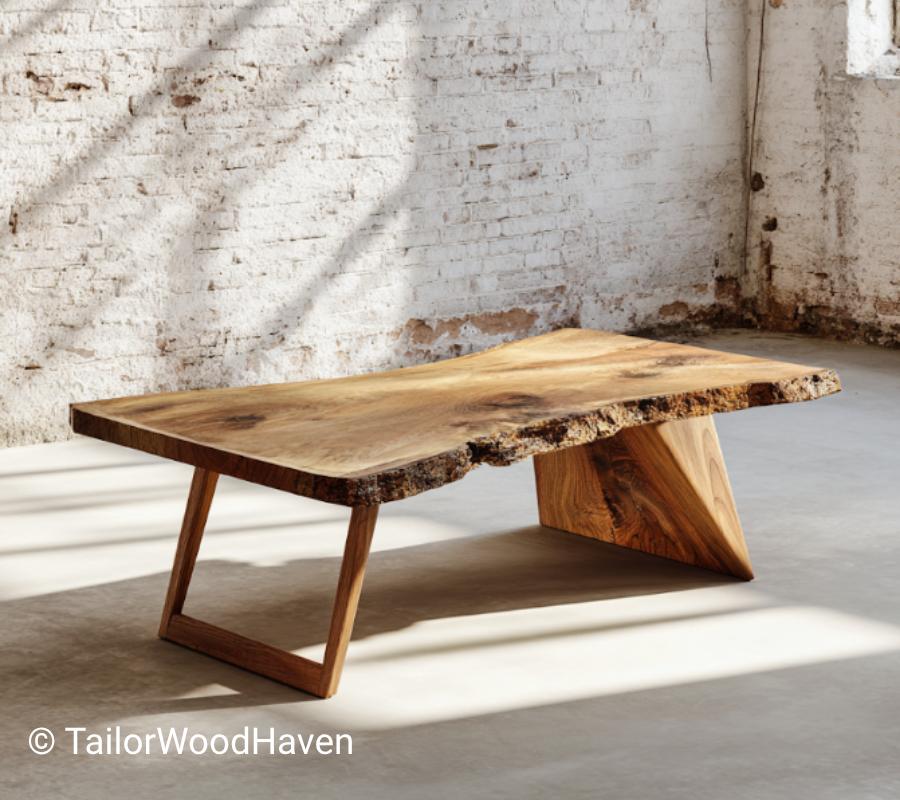 Modern Rustic Coffee Table with Live Edge Wood Top