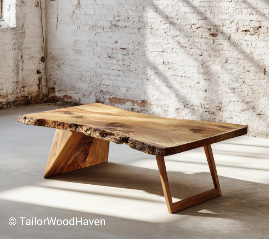 Modern Rustic Coffee Table with Live Edge Wood Top