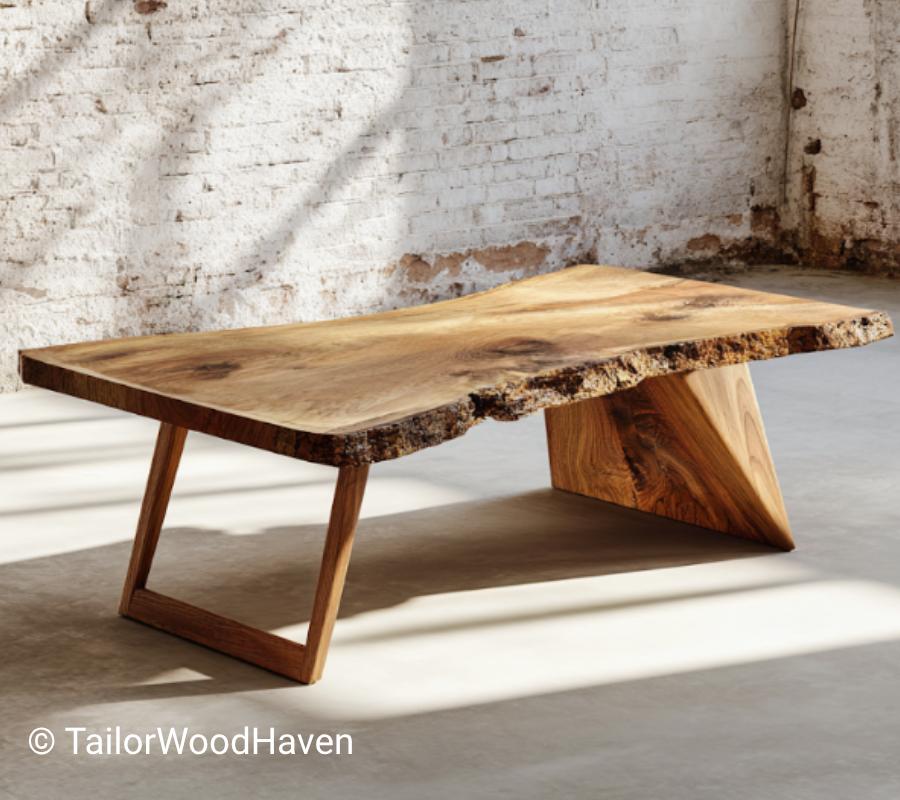 Modern Rustic Coffee Table with Live Edge Wood Top