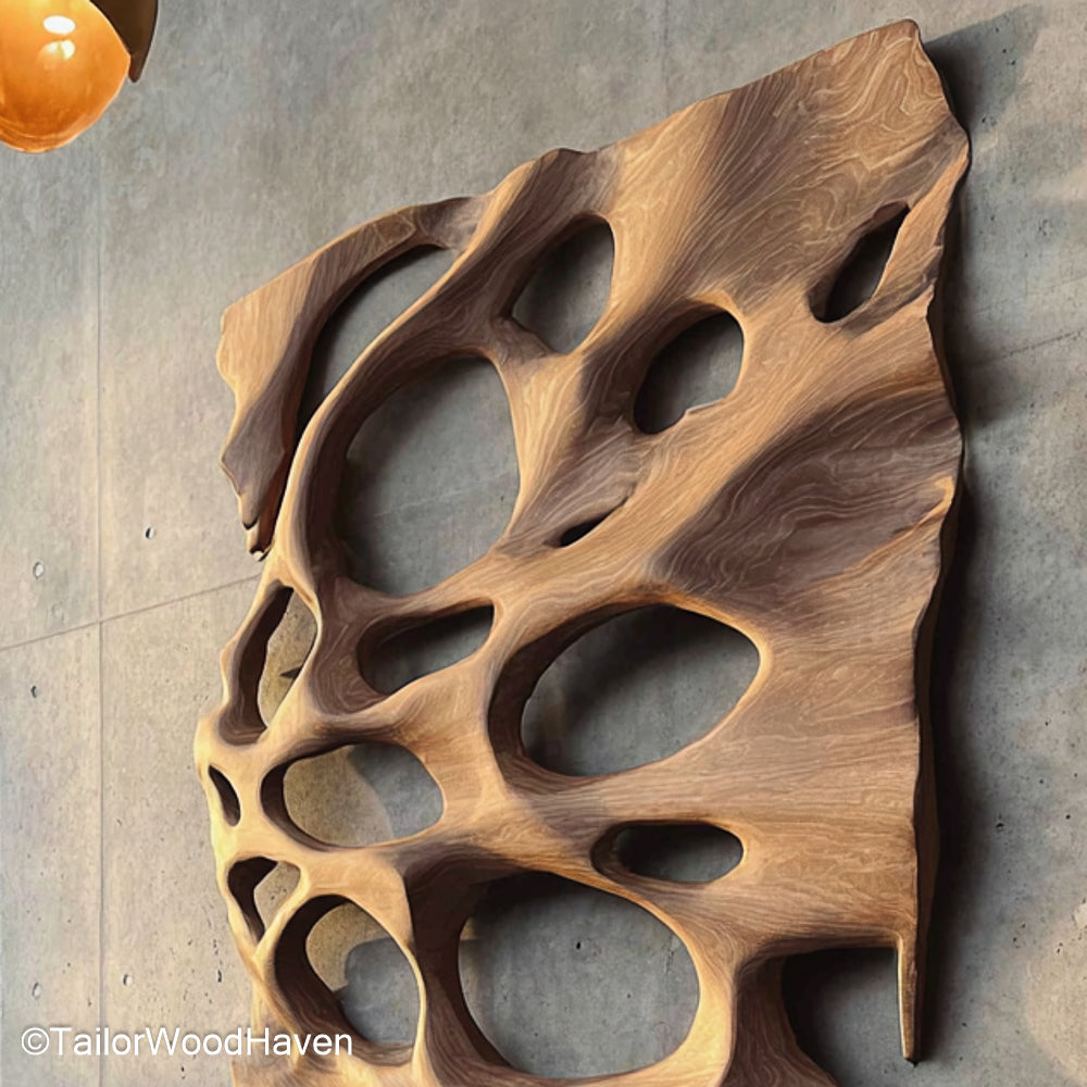 Wood Wall Sculpture Carved Wooden Wall Sculpture Featuring Organic Patterns and Shapes for Natural Room Accents