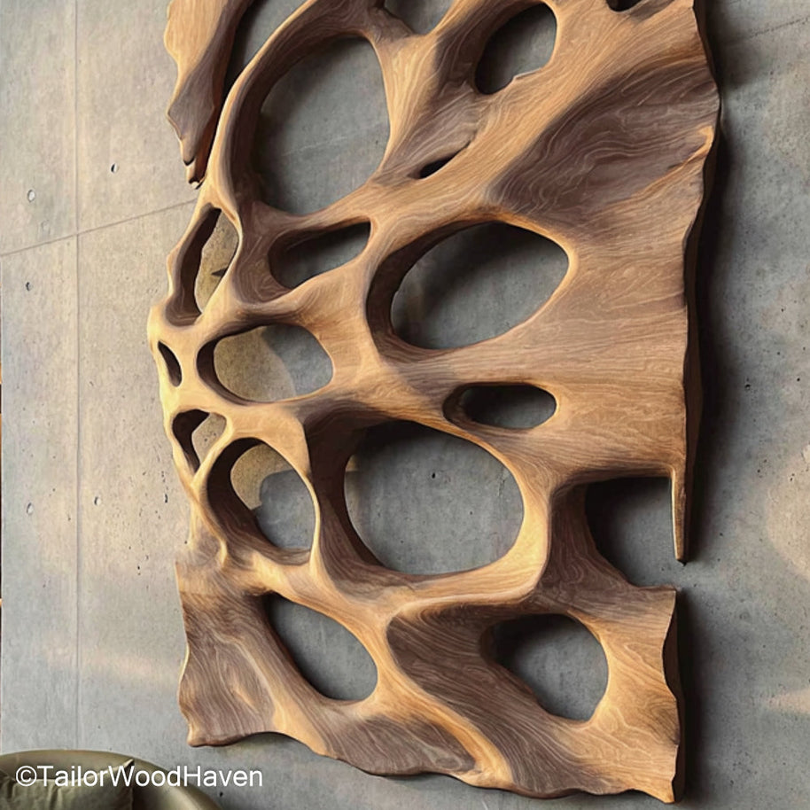 Wood Wall Sculpture Carved Wooden Wall Sculpture Featuring Organic Patterns and Shapes for Natural Room Accents