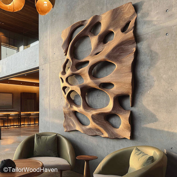 Wood Wall Sculpture Carved Wooden Wall Sculpture Featuring Organic Patterns and Shapes for Natural Room Accents