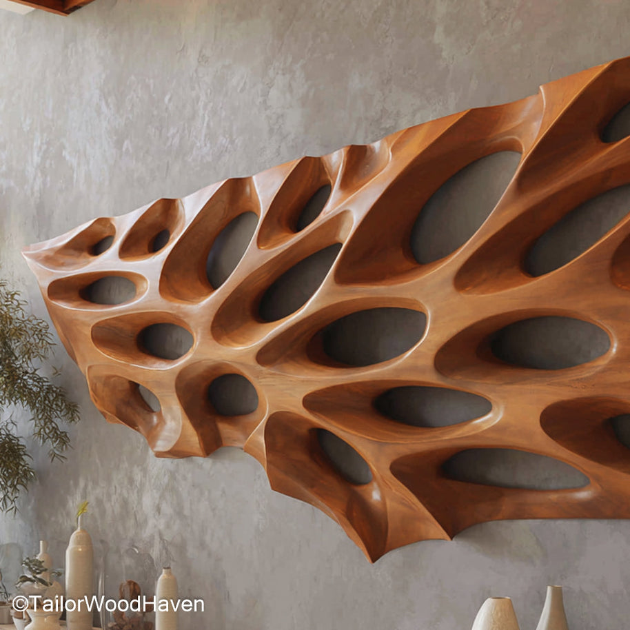 Abstract Wall Art Wood Artistic Wooden Wall Panel Featuring Abstract Shapes and Natural Grain for Contemporary Decor