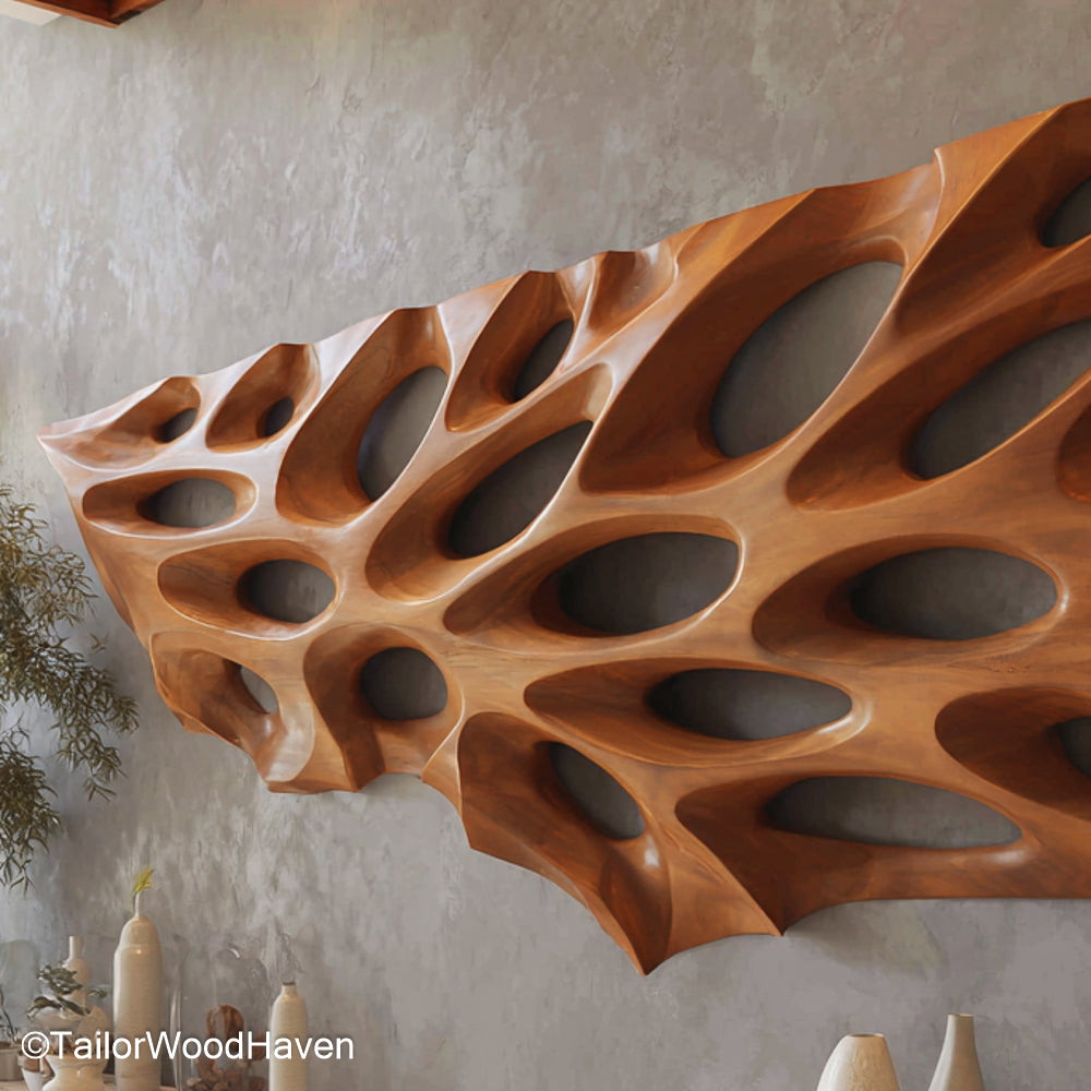 Abstract Wall Art Wood Artistic Wooden Wall Panel Featuring Abstract Shapes and Natural Grain for Contemporary Decor