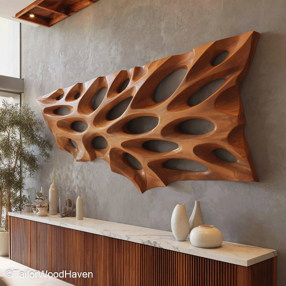 Abstract Wall Art Wood Artistic Wooden Wall Panel Featuring Abstract Shapes and Natural Grain for Contemporary Decor