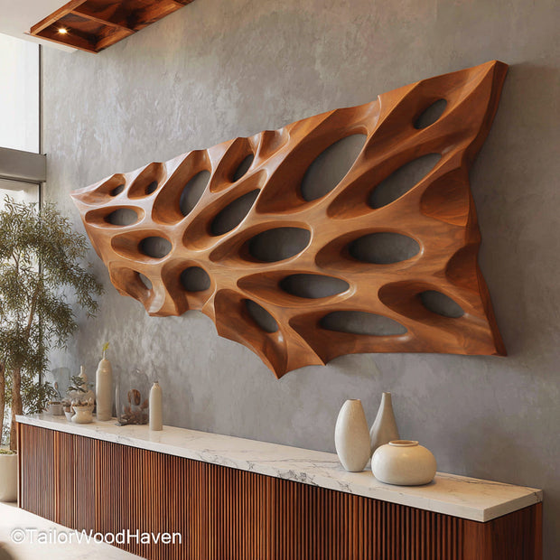 Abstract Wall Art Wood Artistic Wooden Wall Panel Featuring Abstract Shapes and Natural Grain for Contemporary Decor