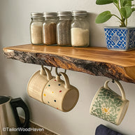 Floating shelves for kitchen with durable sealed wood, designed for easy access to jars, dishes, spices, or decorative accents