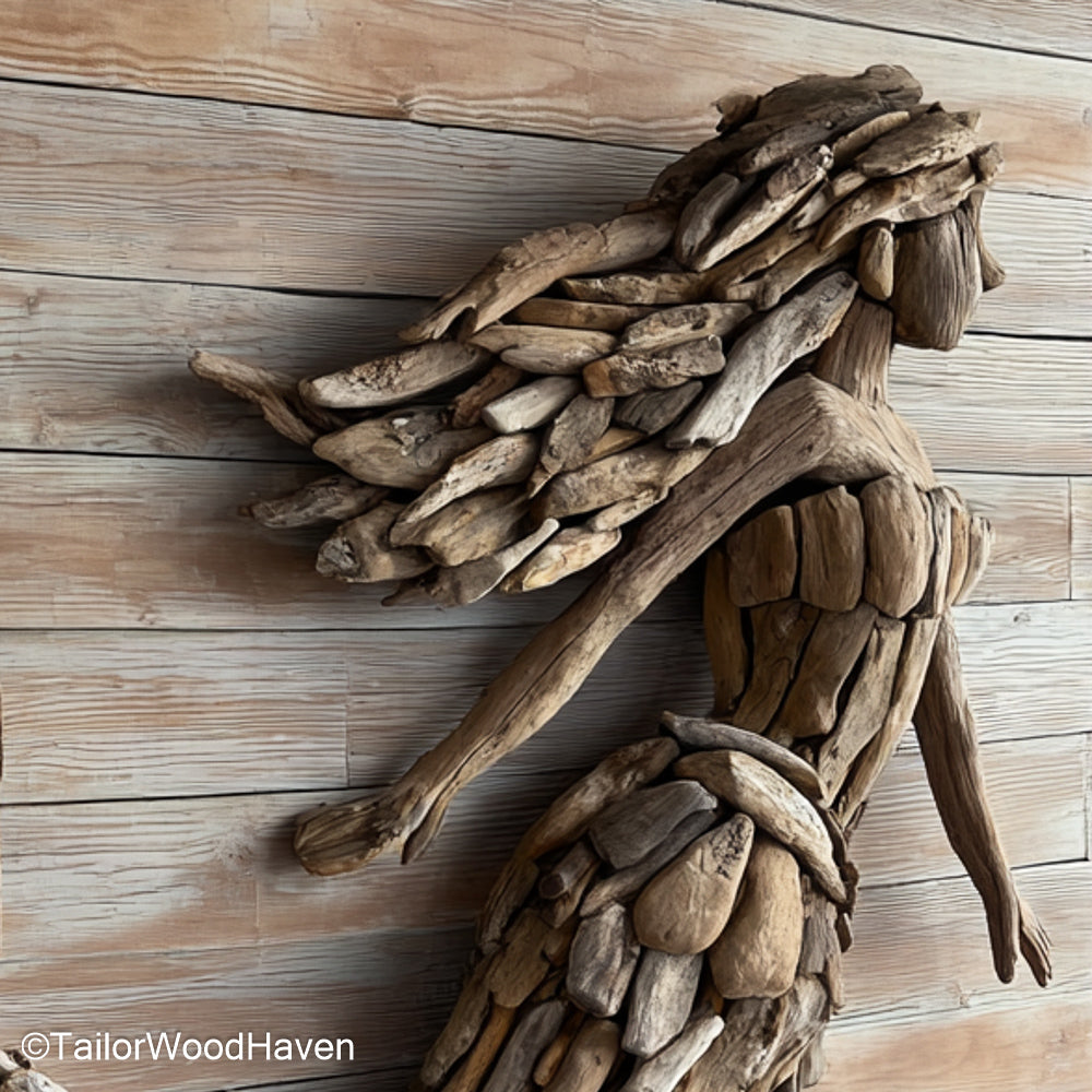 Coastal Driftwood Wall Art made with weathered driftwood in light, natural tones, designed to bring breezy beach charm to neutral or whitewashed interiors