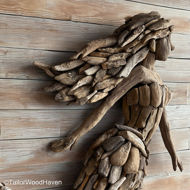Coastal Driftwood Wall Art made with weathered driftwood in light, natural tones, designed to bring breezy beach charm to neutral or whitewashed interiors