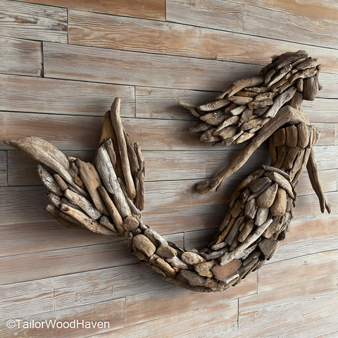 Coastal Driftwood Wall Art made with weathered driftwood in light, natural tones, designed to bring breezy beach charm to neutral or whitewashed interiors