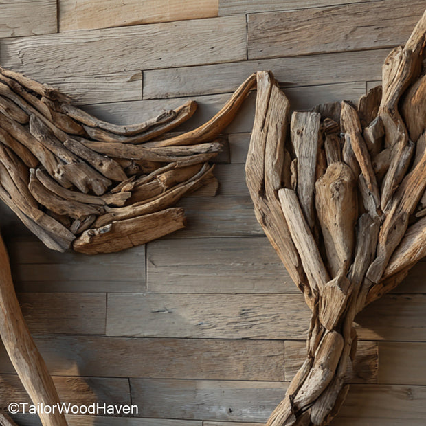 Drift Wood Wall sculpture made from natural ocean-collected driftwood, arranged in a textured wall display perfect for rustic or coastal interiors