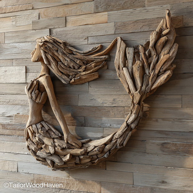 Drift Wood Wall sculpture made from natural ocean-collected driftwood, arranged in a textured wall display perfect for rustic or coastal interiors