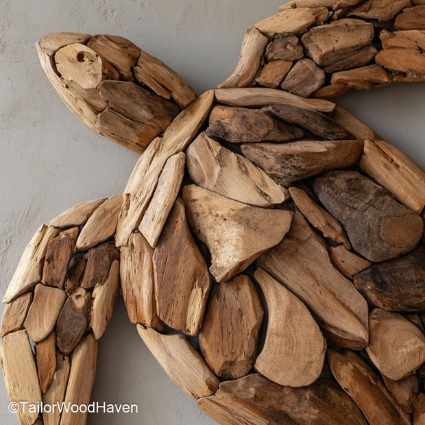 Painted Driftwood Wall Art created with colored or whitewashed driftwood for a textured coastal feel, ideal for modern beachy or rustic indoor spaces
