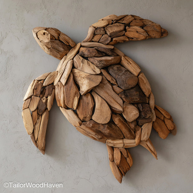 Painted Driftwood Wall Art created with colored or whitewashed driftwood for a textured coastal feel, ideal for modern beachy or rustic indoor spaces
