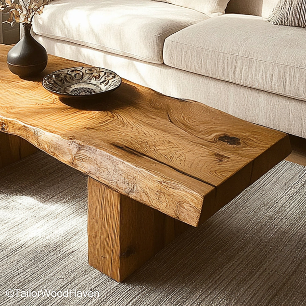 Rustic Live Edge Coffee Table Handcrafted Live Edge Coffee Table with Natural Grain, Perfect for Cabin or Farmhouse Decor