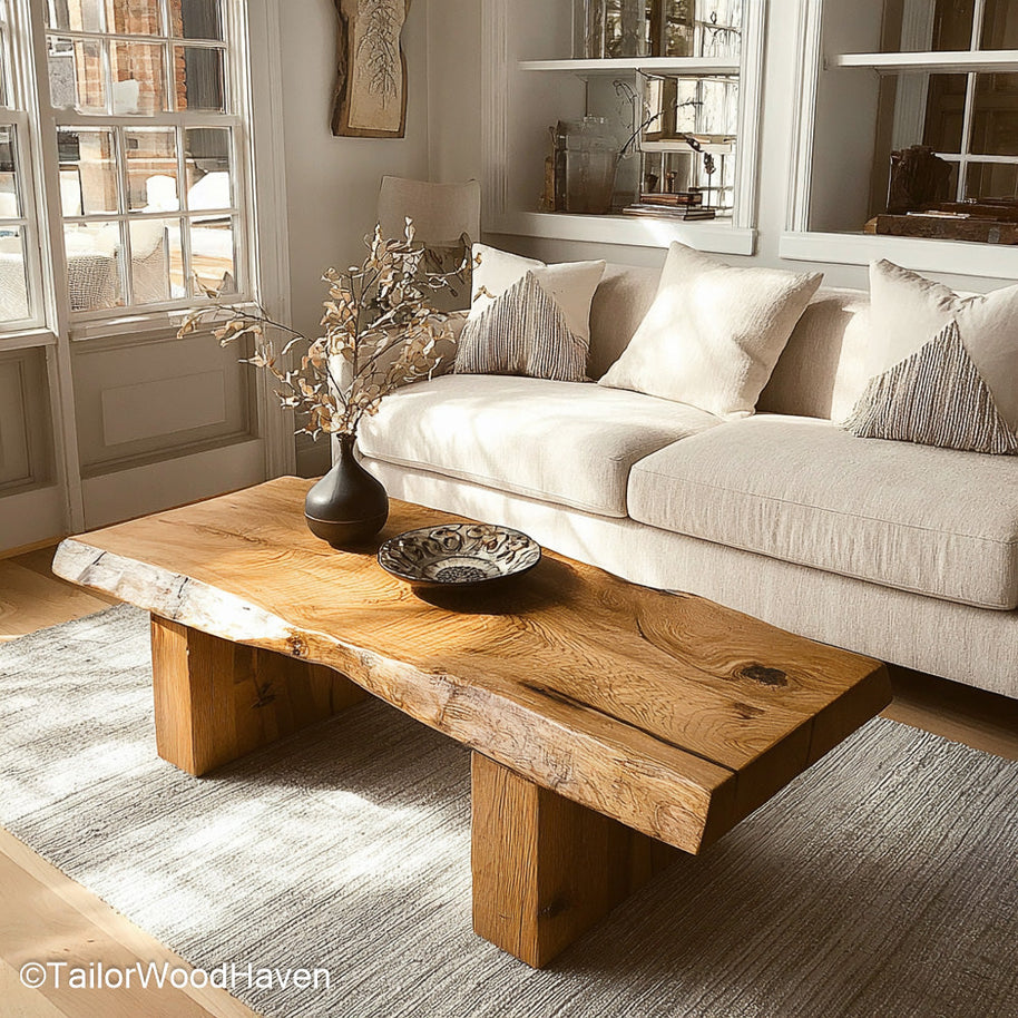 Rustic Live Edge Coffee Table Handcrafted Live Edge Coffee Table with Natural Grain, Perfect for Cabin or Farmhouse Decor