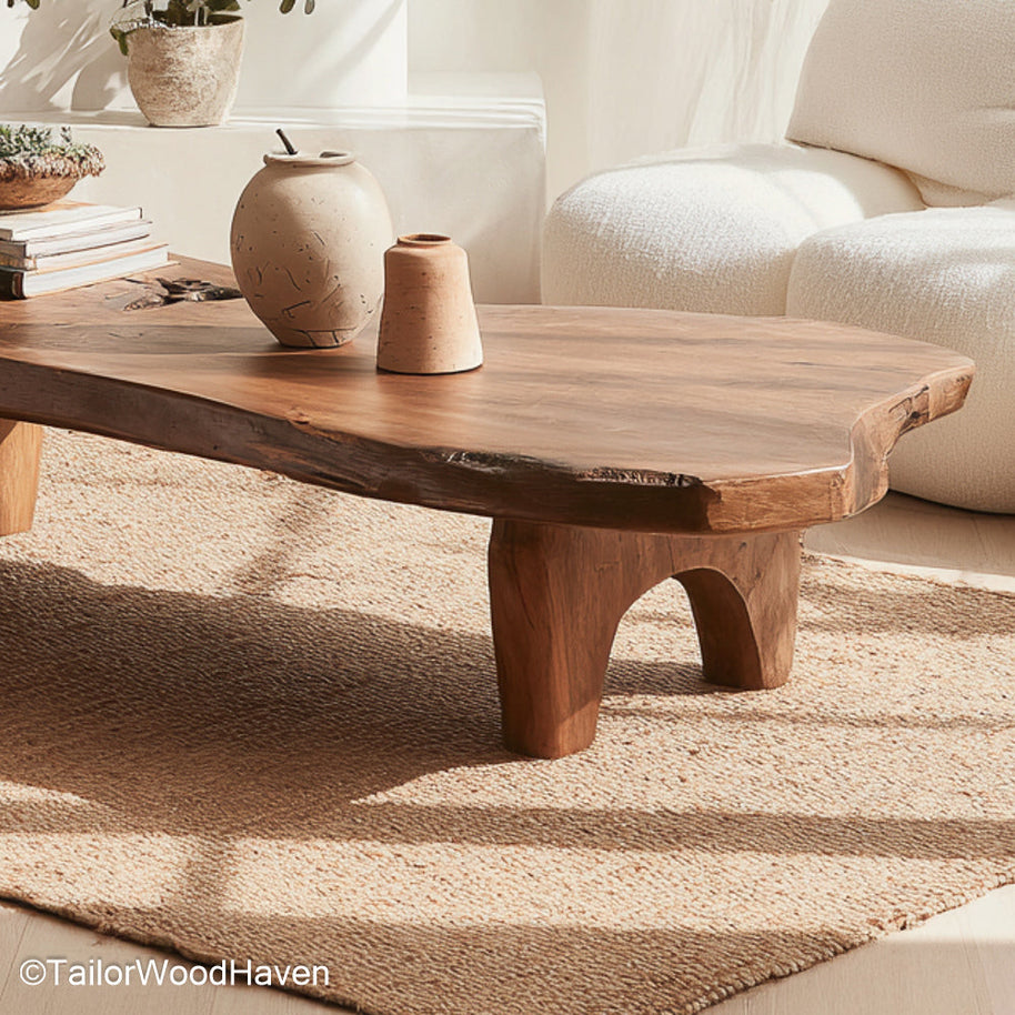Raw Wood Edge Coffee Table Live Edge Coffee Table Featuring Raw Wood Edges and Organic Shape for Nature Inspired Interiors