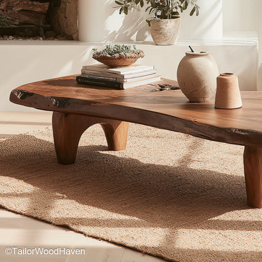 Raw Wood Edge Coffee Table Live Edge Coffee Table Featuring Raw Wood Edges and Organic Shape for Nature Inspired Interiors