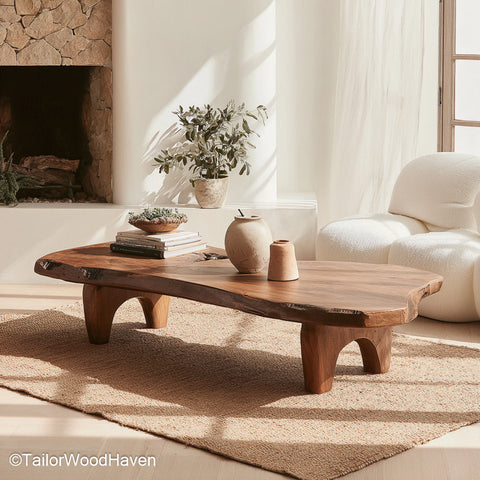 Raw Wood Edge Coffee Table Live Edge Coffee Table Featuring Raw Wood Edges and Organic Shape for Nature Inspired Interiors