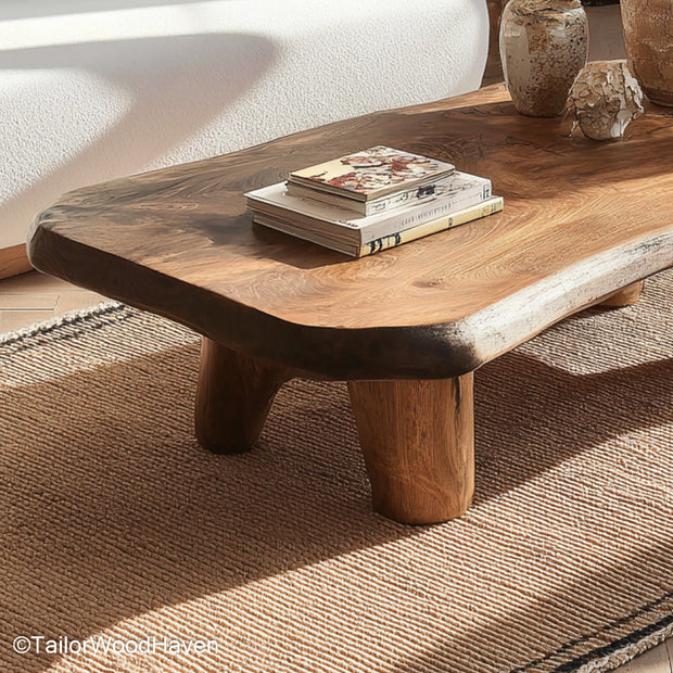 Coffee Table Raw Edge Solid Wood Coffee Table with Raw, Natural Edge for Rustic and Organic Interior Design