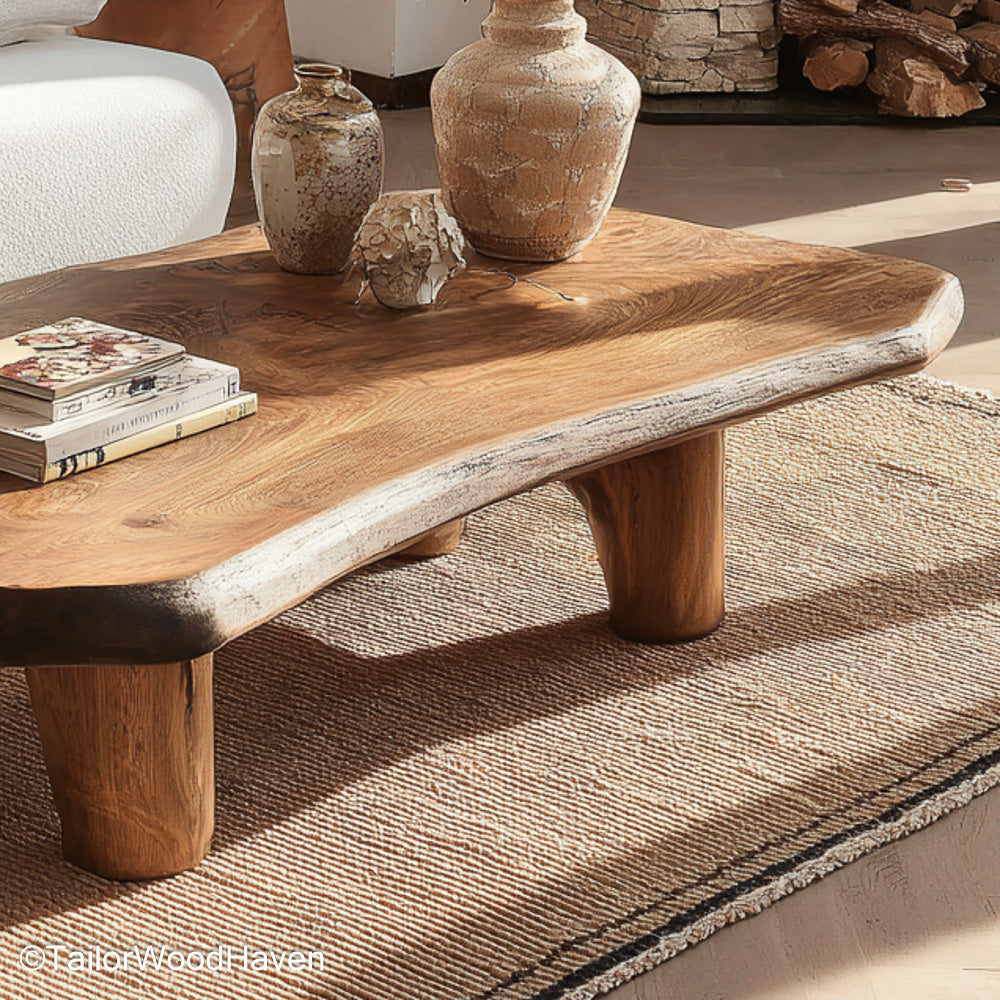 Coffee Table Raw Edge Solid Wood Coffee Table with Raw, Natural Edge for Rustic and Organic Interior Design