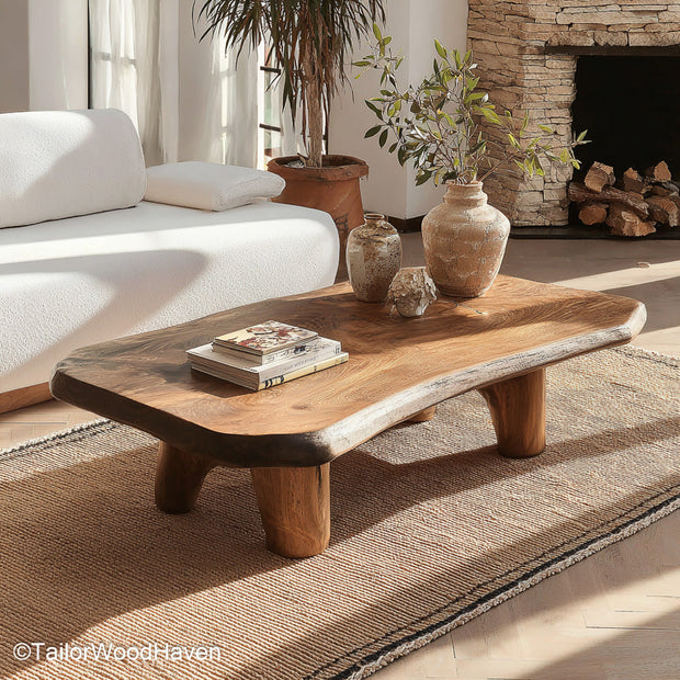 Coffee Table Raw Edge Solid Wood Coffee Table with Raw, Natural Edge for Rustic and Organic Interior Design
