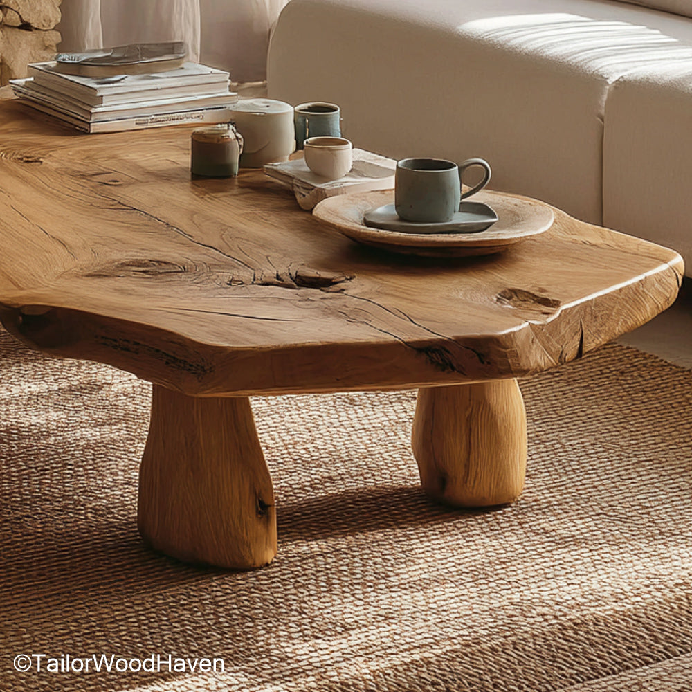 Wild Oak Live Edge Coffee Table with Chunky Stump Legs