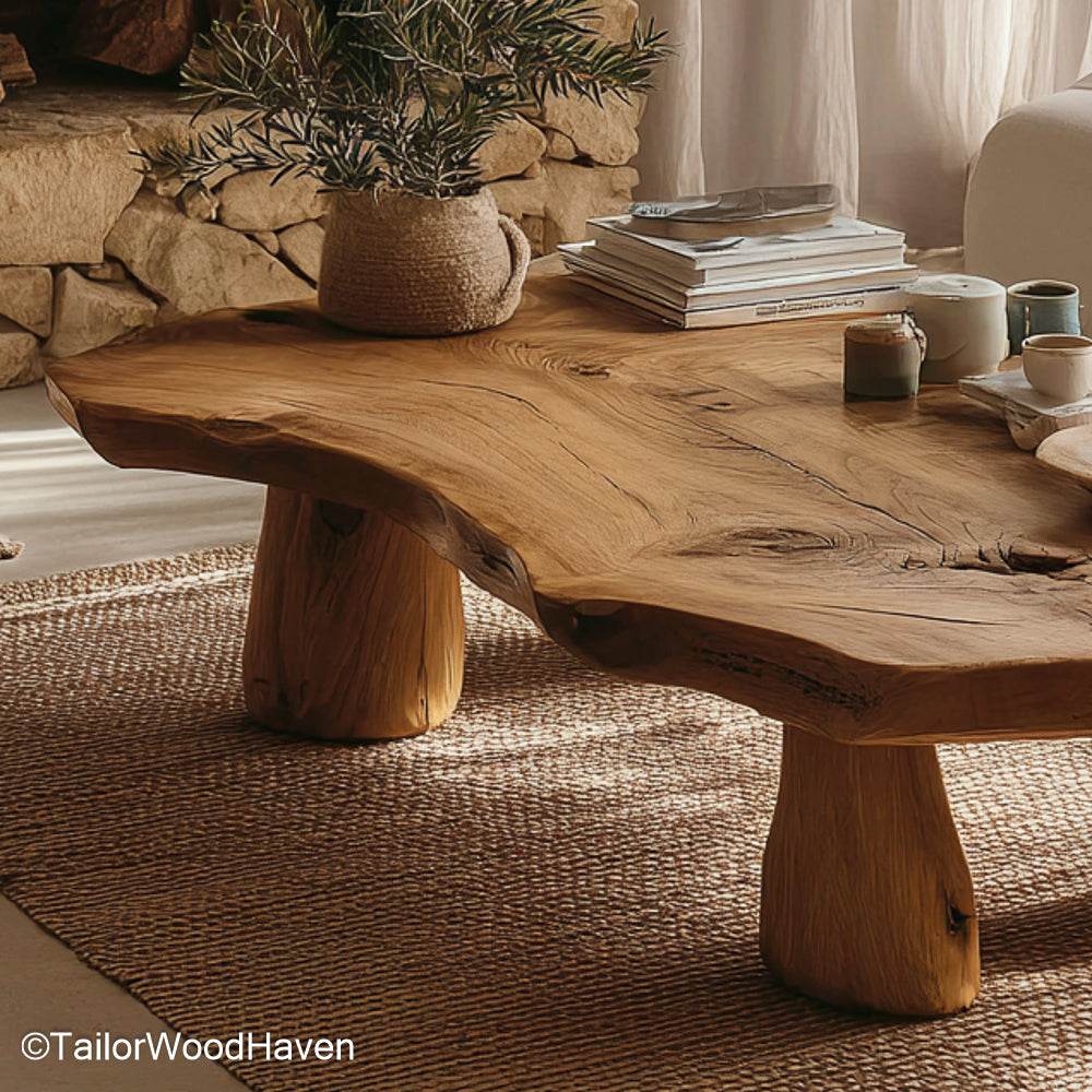 Wild Oak Live Edge Coffee Table with Chunky Stump Legs