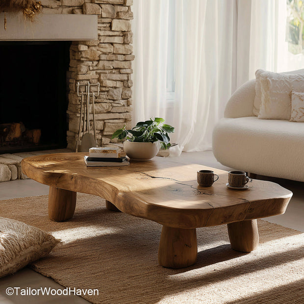 Wood Live Edge Coffee Table Rustic Coffee Table Made from Real Wood with Raw, Handcrafted Live Edge