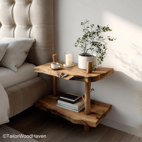 Wood Floating Nightstand built from real wood with a soft finish and floating wall attachment, bringing warmth and functionality to modern bedrooms