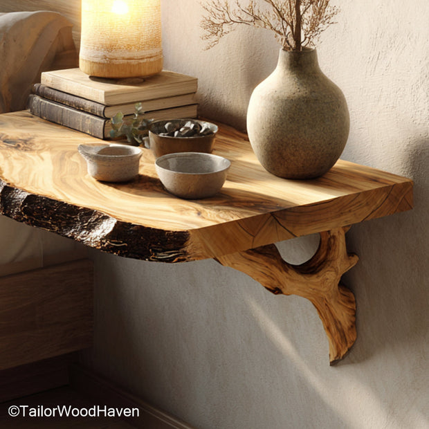 Floating Night built from solid timber with clean floating structure, offering warm wood texture and easy wall mounted storage beside your bed