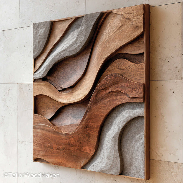 Mid Century Modern Wood Wall Art crafted from solid wood with clean lines and geometric patterns, ideal for vintage, minimalist, or retro inspired interiors