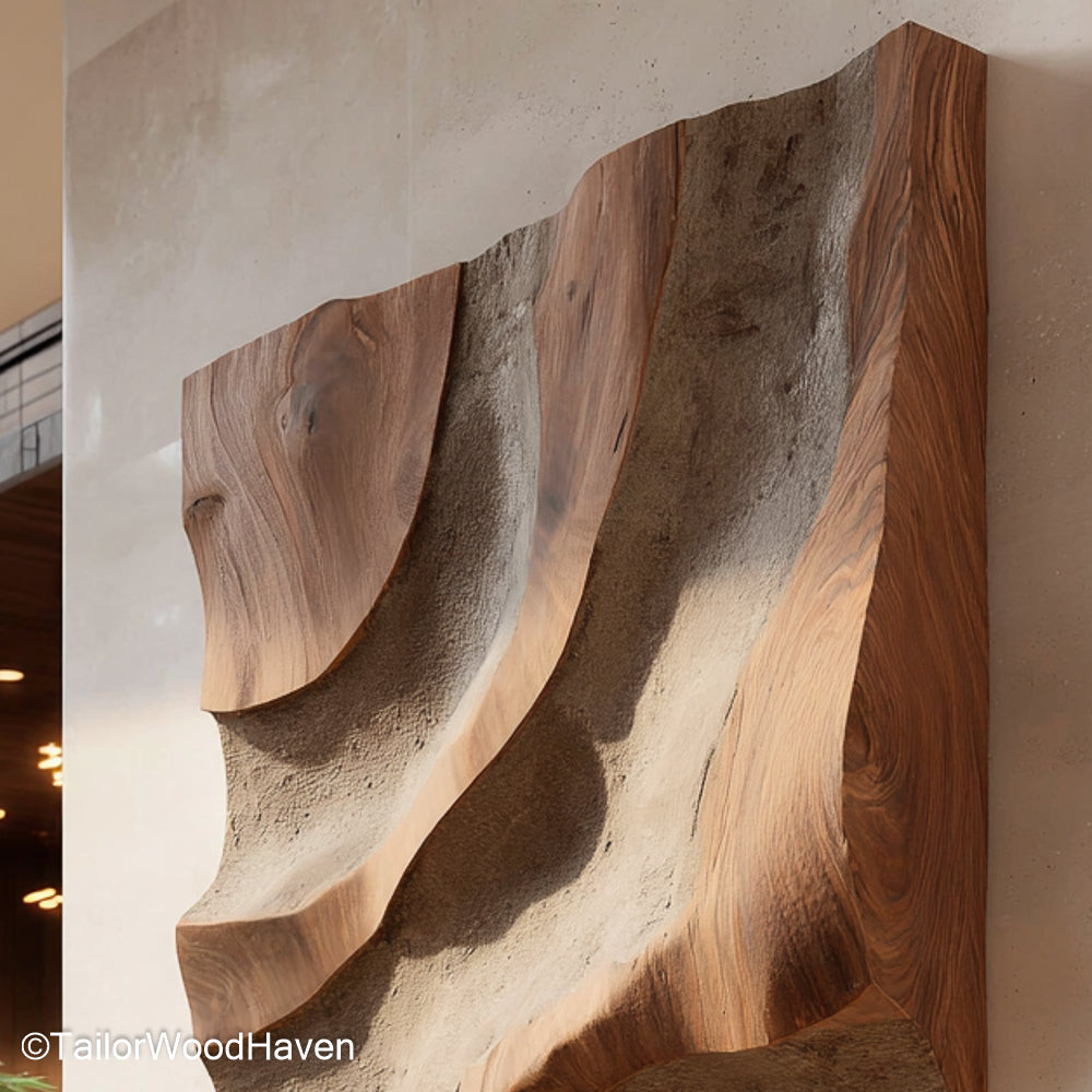 3D Art Wood Textured 3D Art Wood Panel Crafted from Natural Timber, Ideal for Adding Depth and Dimension to Home or Office Wall Decor
