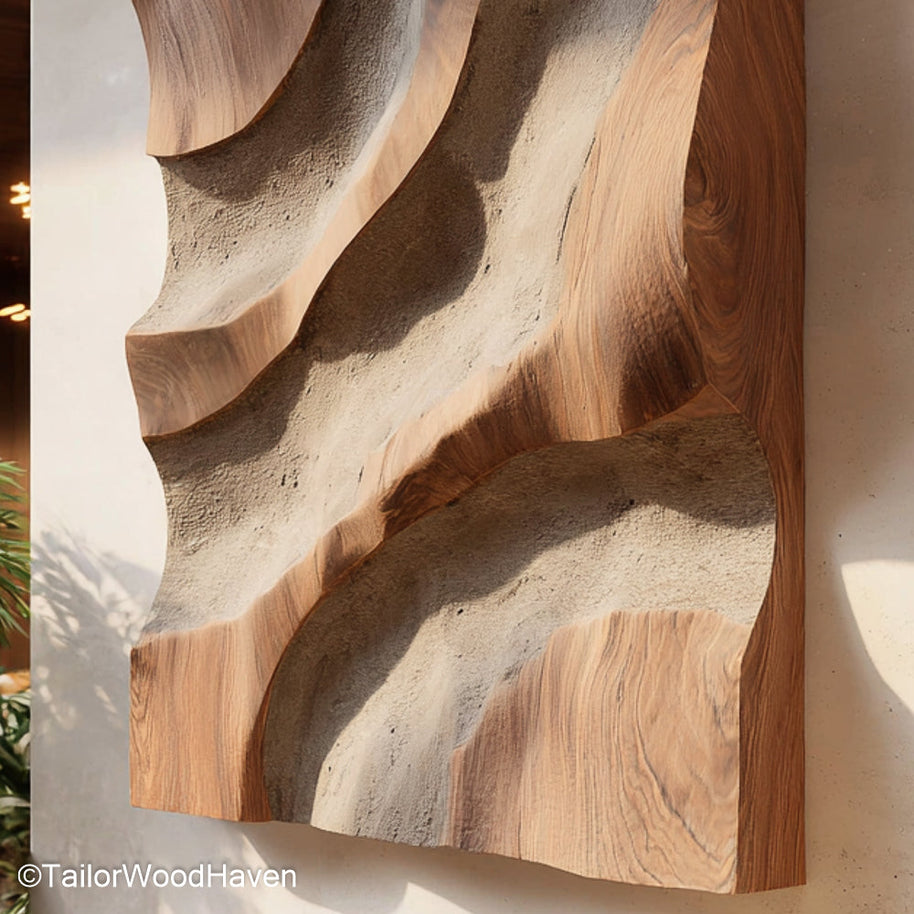 3D Art Wood Textured 3D Art Wood Panel Crafted from Natural Timber, Ideal for Adding Depth and Dimension to Home or Office Wall Decor