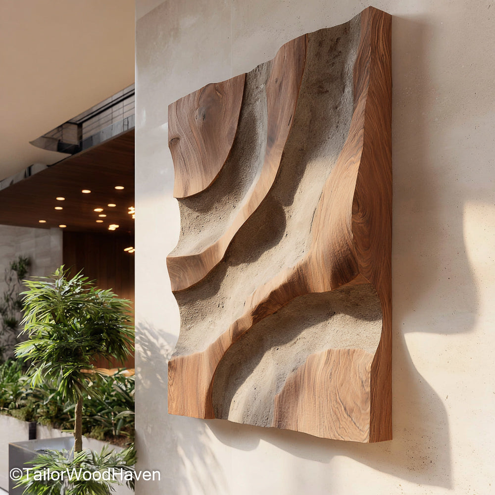 3D Art Wood Textured 3D Art Wood Panel Crafted from Natural Timber, Ideal for Adding Depth and Dimension to Home or Office Wall Decor