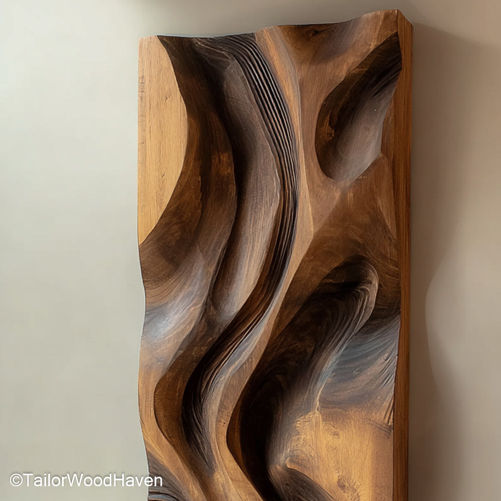 Modern wood wall decor crafted from layered hardwood with geometric symmetry and clean lines, perfect for living rooms or minimalist interiors