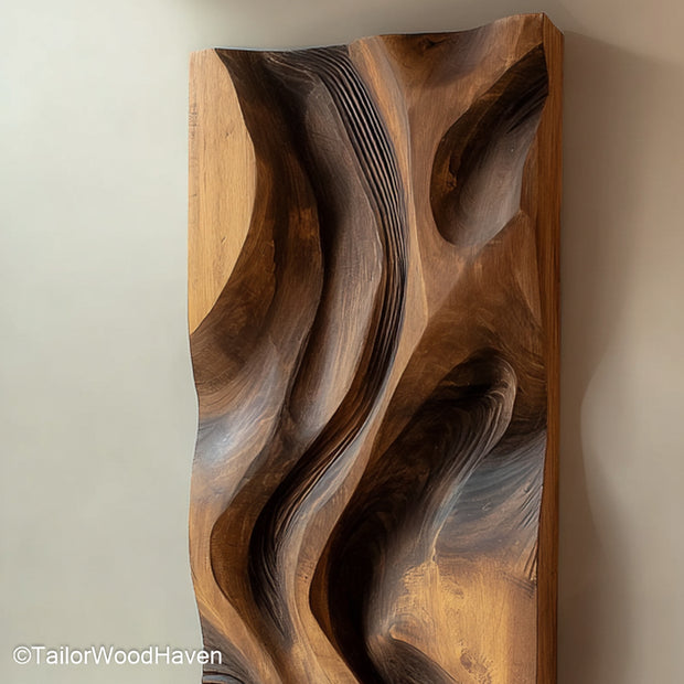 Modern wood wall decor crafted from layered hardwood with geometric symmetry and clean lines, perfect for living rooms or minimalist interiors