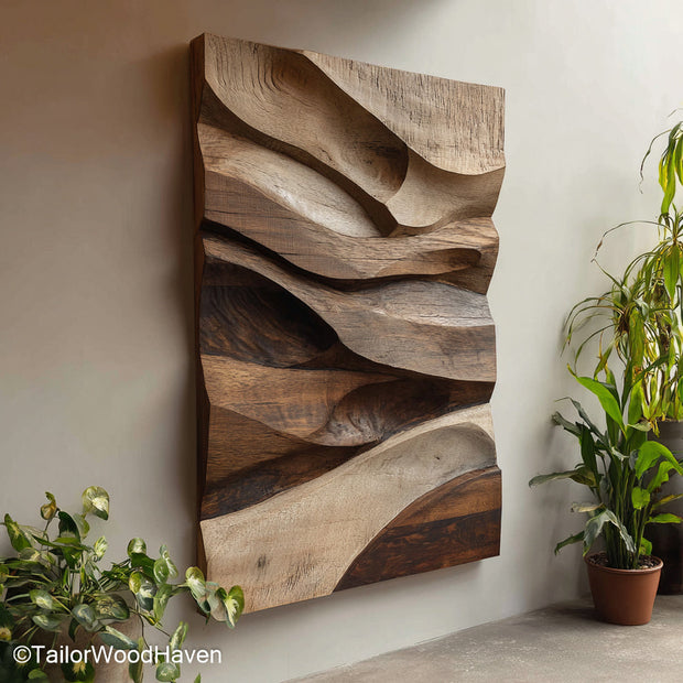 Wood Wall Decor for Bedroom handcrafted from solid wood with natural variation, ideal for adding soft texture and rustic charm to bedroom walls