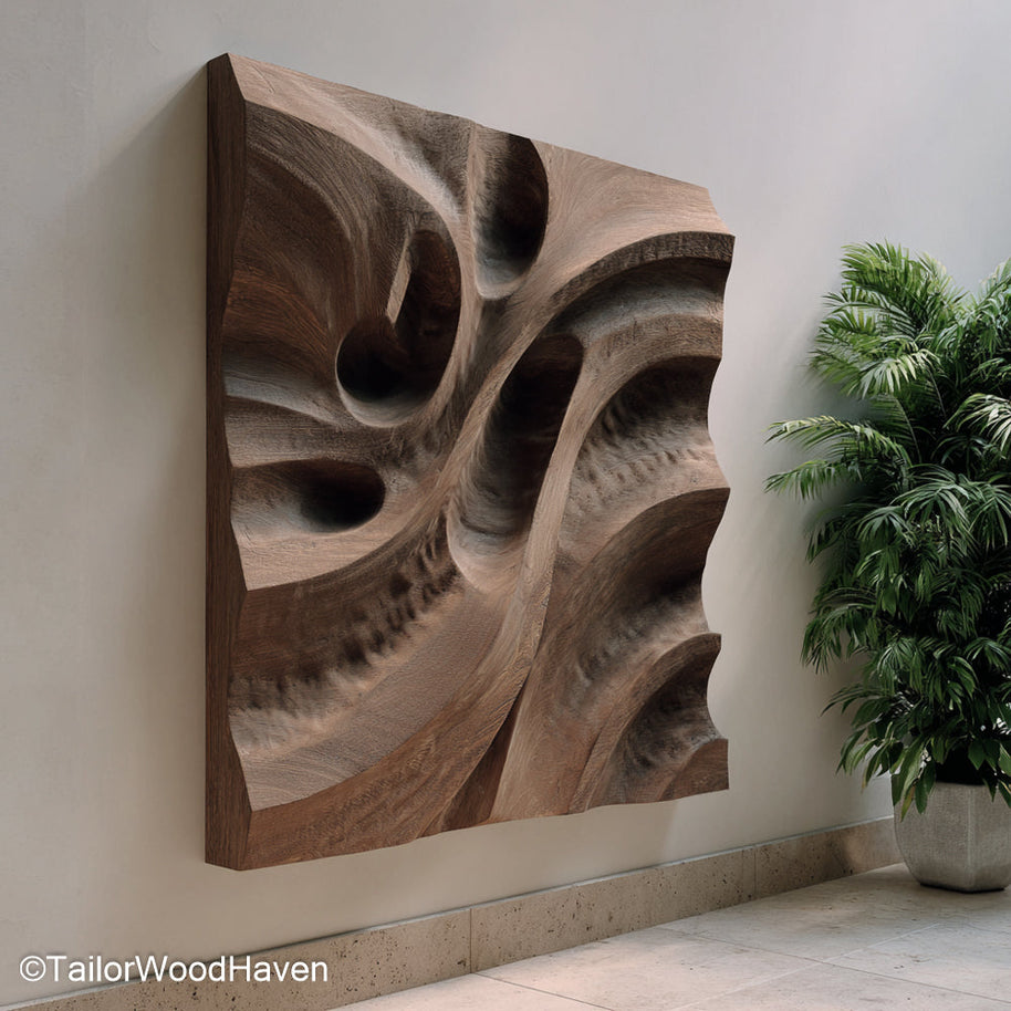 3D Wooden Artwork Handcrafted 3D Wooden Artwork Featuring Layered Carvings and Organic Textures for a Warm, Rustic Wall Accent in Any Room