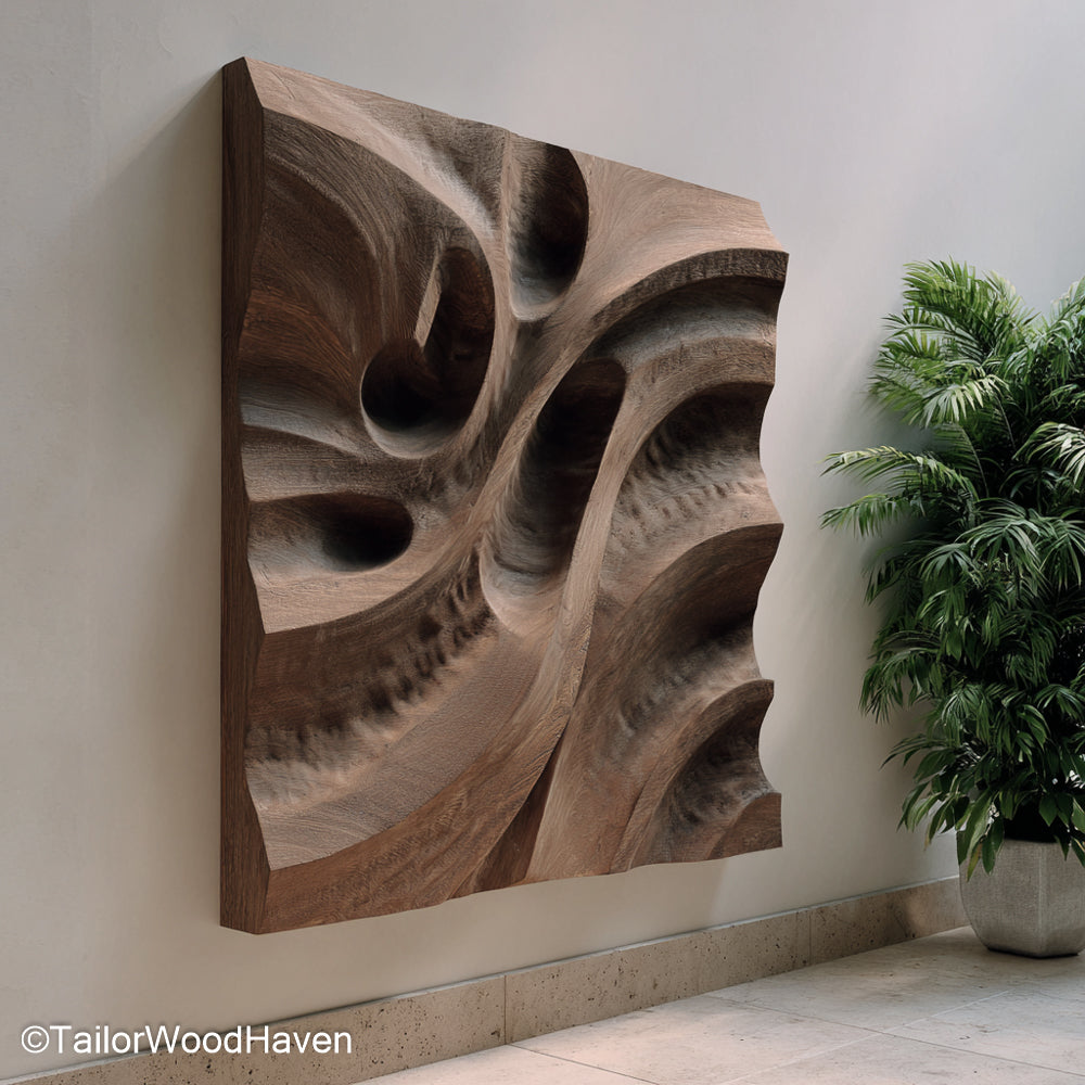 3D Wooden Artwork Handcrafted 3D Wooden Artwork Featuring Layered Carvings and Organic Textures for a Warm, Rustic Wall Accent in Any Room