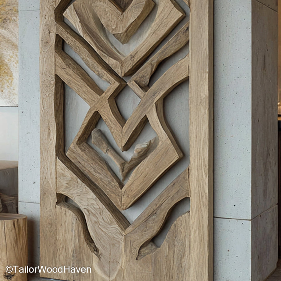 Recycled Wood Wall Art Eco Friendly Recycled Wood Wall Art Created from Repurposed Timber, Showcasing Rich Texture and Natural Variations