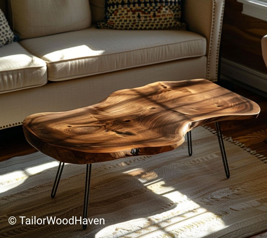 Oval live edge coffee table