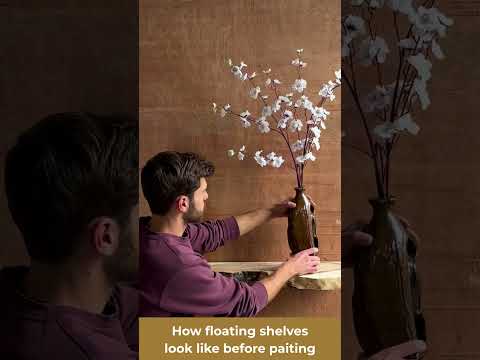 Video: how a floating wood shelf looks before painting, styled with a vase of blossoms
