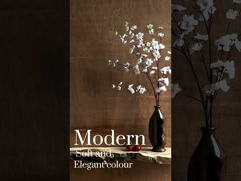 Video: floating wood shelf styled with a vase of white blossoms, shown in different paint colours