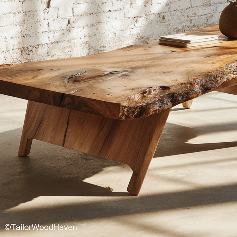 Tree Trunk Slab Coffee Table made from a cross section of real tree trunk with visible rings and a rustic finish, perfect for earthy and cozy interiors
