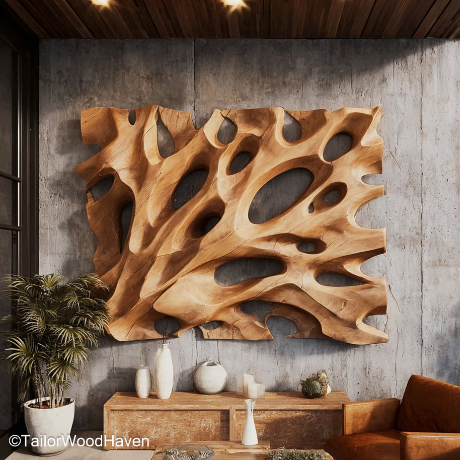 Wood Art Wall Hanging Handcrafted Wooden Wall Hanging with Artistic Design and Natural Grain Patterns