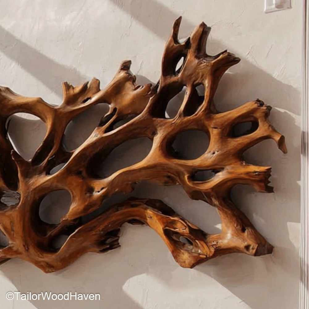 Wall Wood Sculpture Organic Wood Wall Sculpture Handcrafted for Artistic and Rustic Interior Design